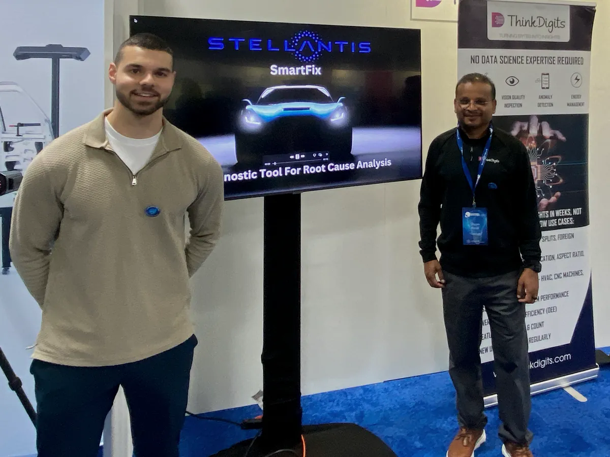 Noah Jraige demonstrating the AI diagnostics tool live at the Stellantis annual innovation technology event.